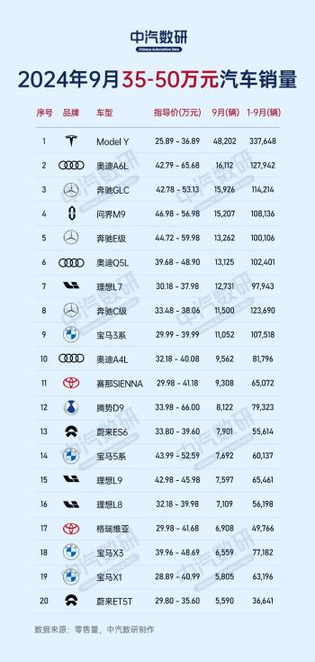 2024年9月各价格段汽车销量排行榜  -图5