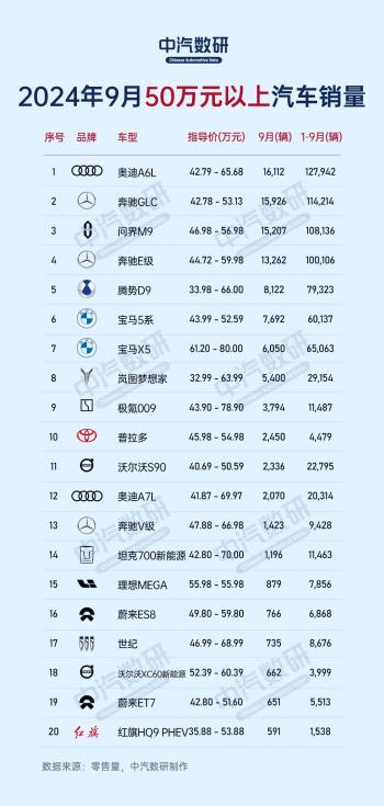 2024年9月各价格段汽车销量排行榜  -图6